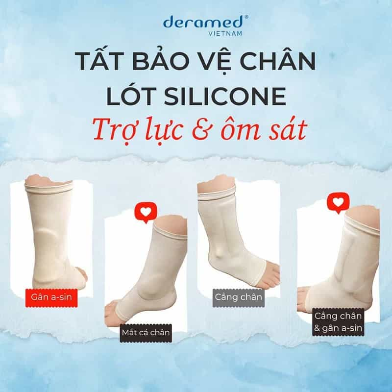 Một số loại Tất bảo vệ chân có lớp đệm silicone từ Deramed Vietnam.