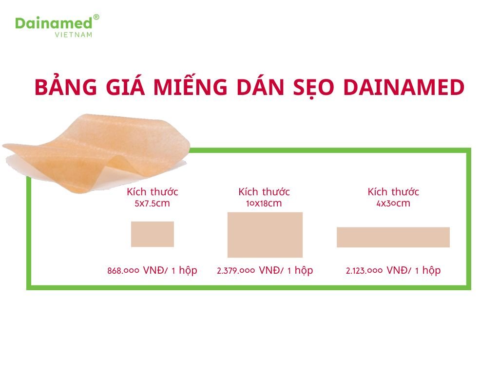 Bảng giá chi tiết sản phẩm Miếng dán Silicone trị sẹo Dainamed.